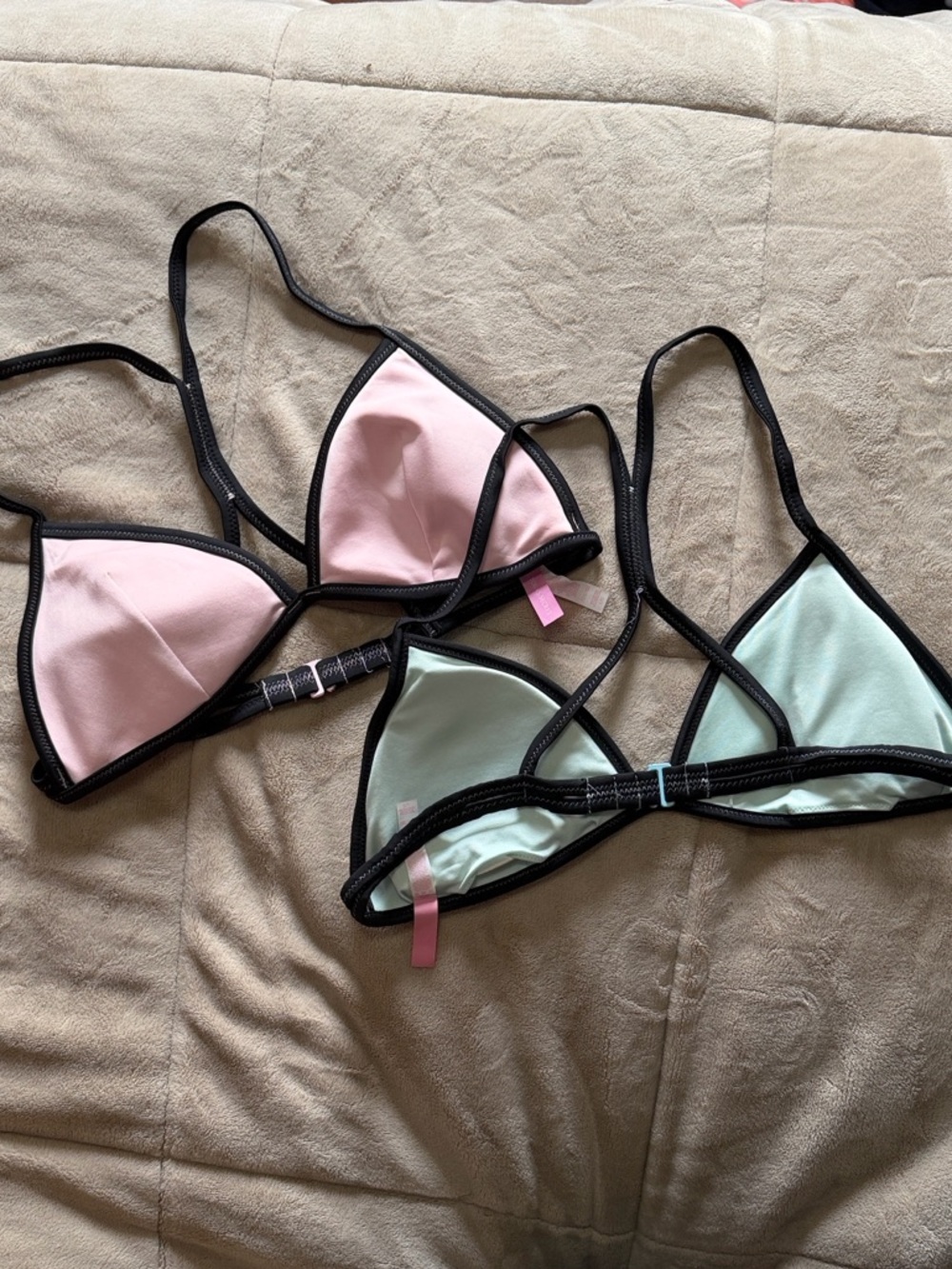 VS Pink & Mint Triangle Bikini Tops with Black Trim (sold separately)
